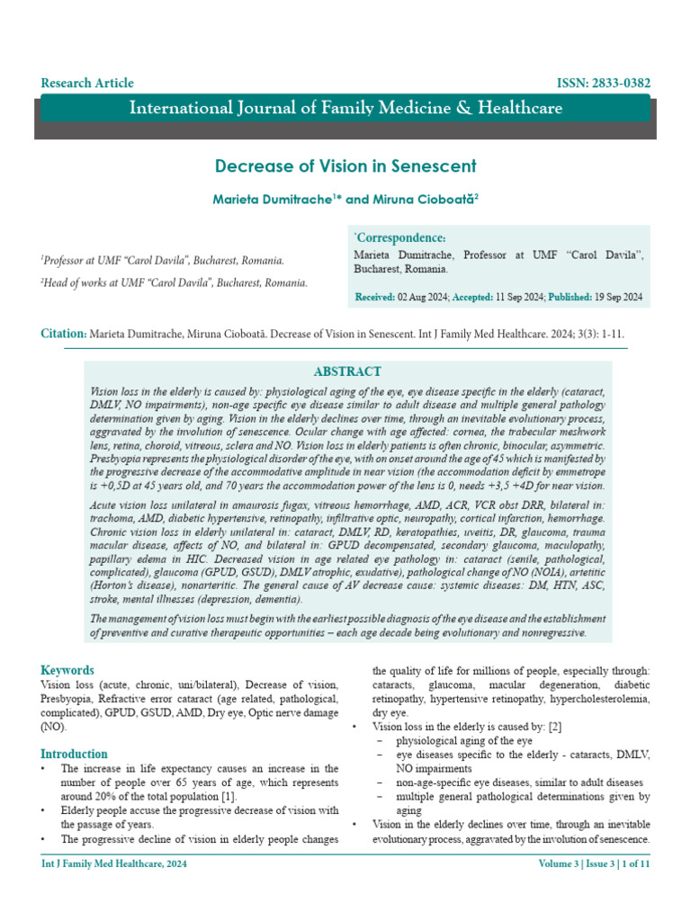 Decrease of Vision in Senescent | PDF | Ophthalmology | Clinical Medicine