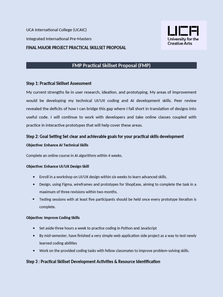 FMP Skillset Proposal | PDF | Artificial Intelligence | Intelligence ...