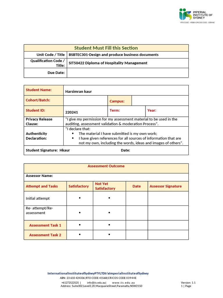 BSBTEC301 Assessment Guidelines | PDF | Spreadsheet | Microsoft Excel