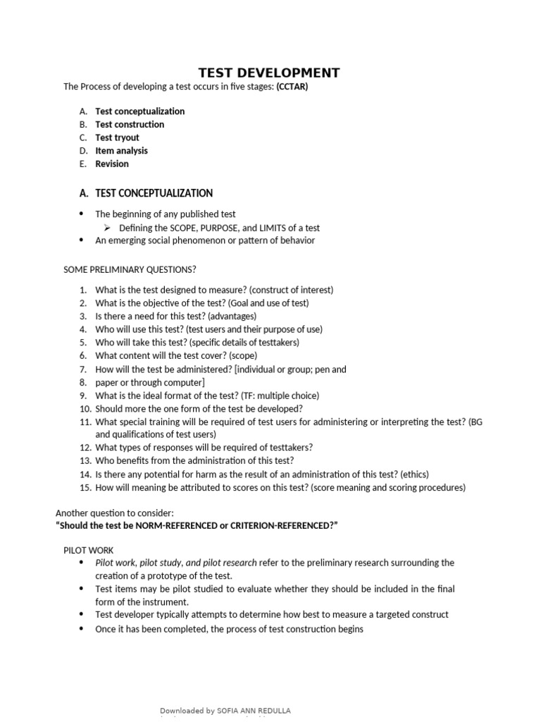 Test Development Process Explained | PDF | Multiple Choice | Psychology