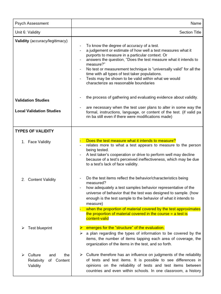 Types of Validity in Psychological Assessment | PDF | Validity ...