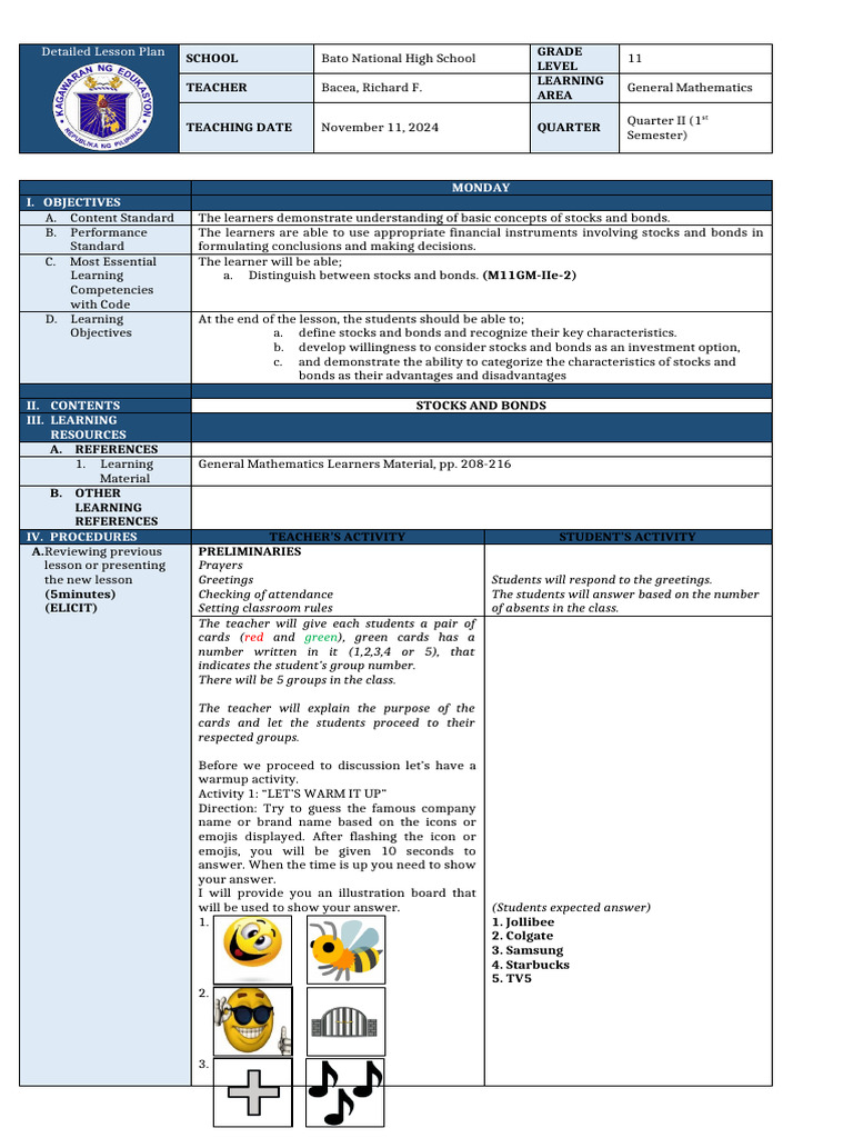 Stocks and Bonds Lesson Plan | PDF | Bonds (Finance) | Stocks