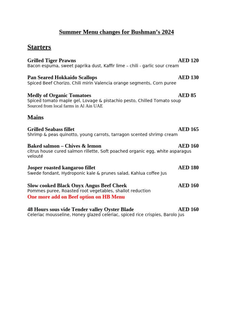 Summer Menu Changes - May 2024 | PDF
