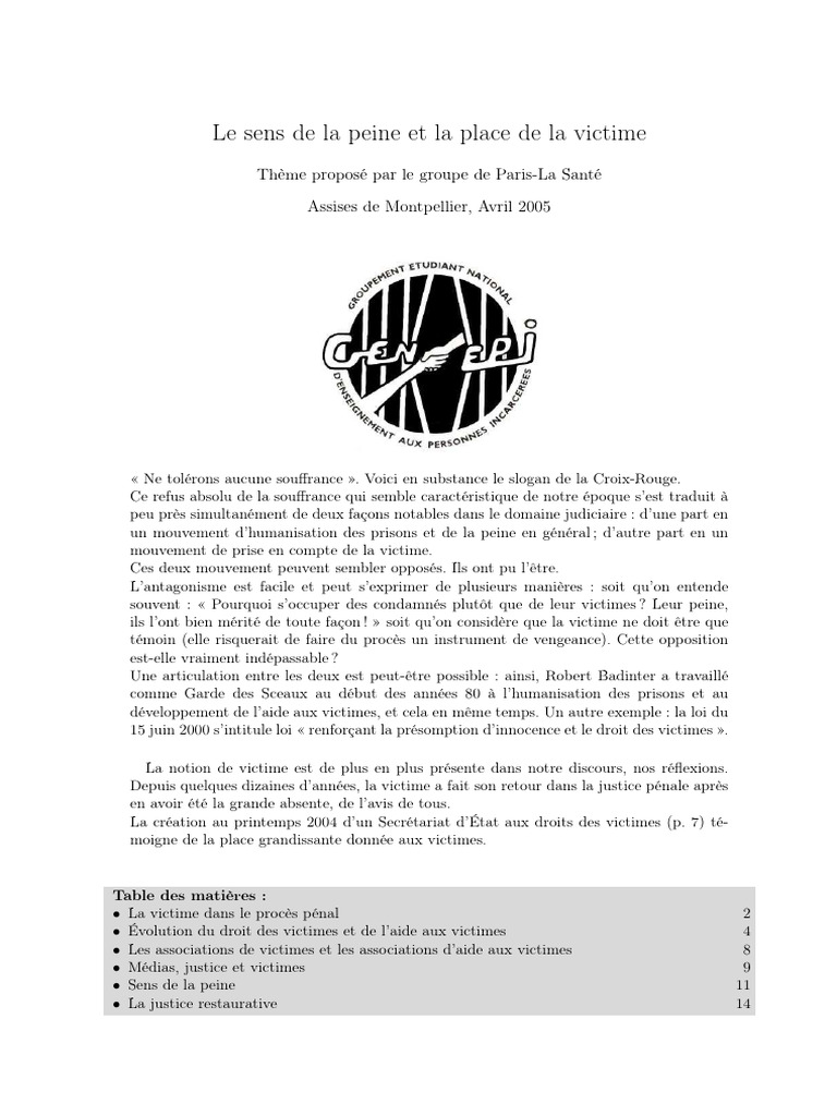 Victime et peine : enjeux judiciaires | PDF | Crimes | Crime et violence