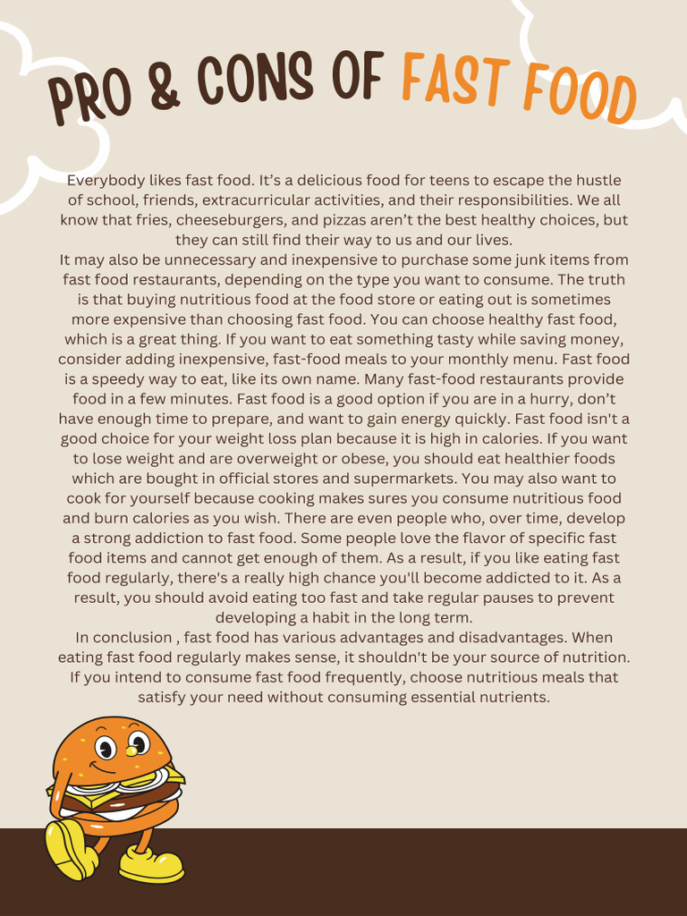 Pro & Cons of Fast Food | PDF