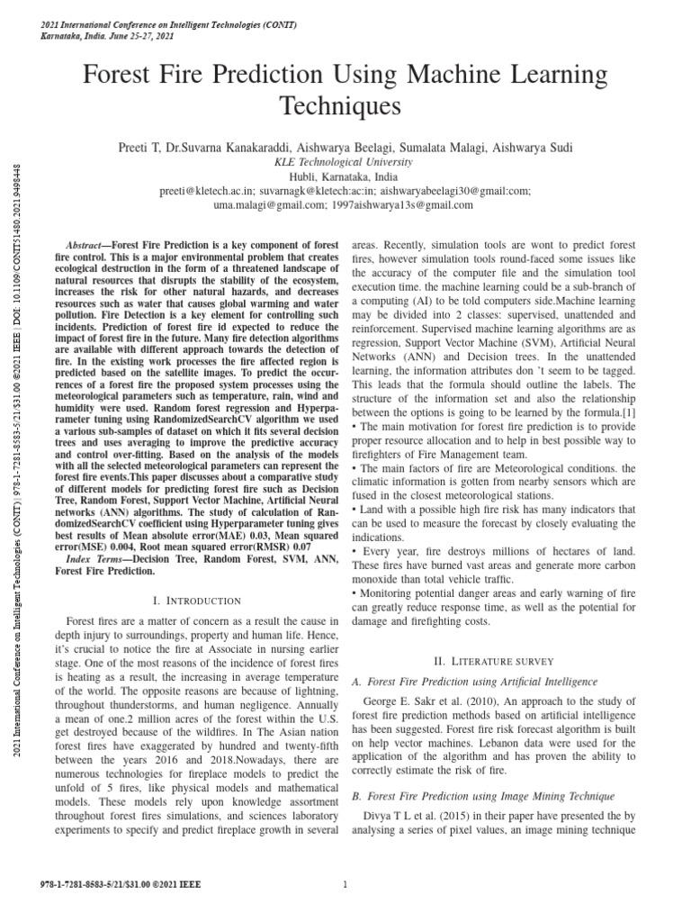 Forest Fire Prediction Models | PDF | Mean Squared Error | Support ...