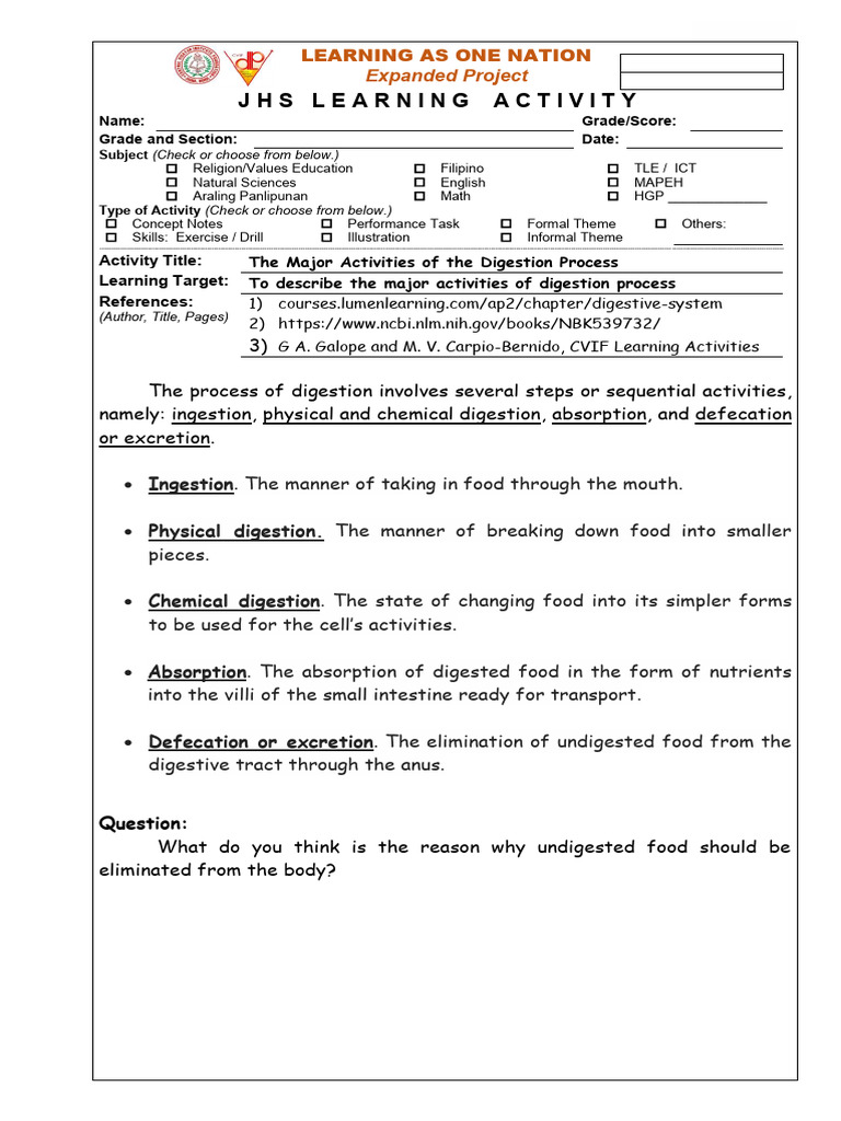 Major Activities of Digestion Process | PDF | Small Intestine | Digestion