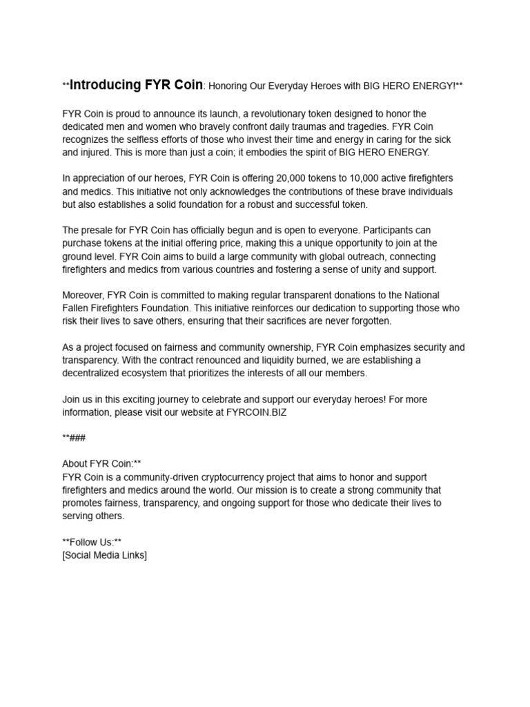 Introducing FYR Coin | PDF | Cryptocurrency | Investing