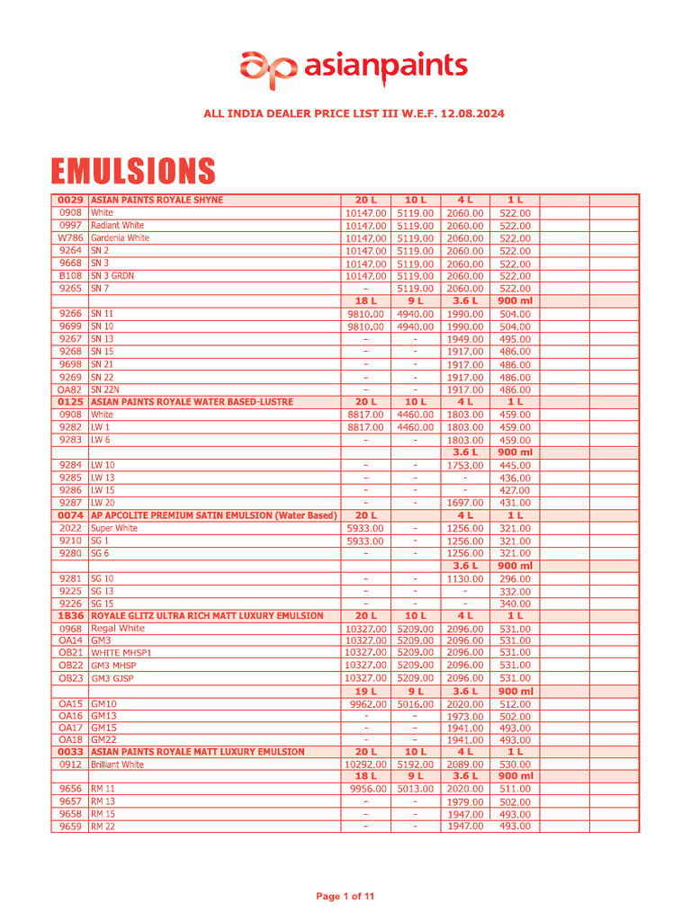 Asian paints price list 2020 discount