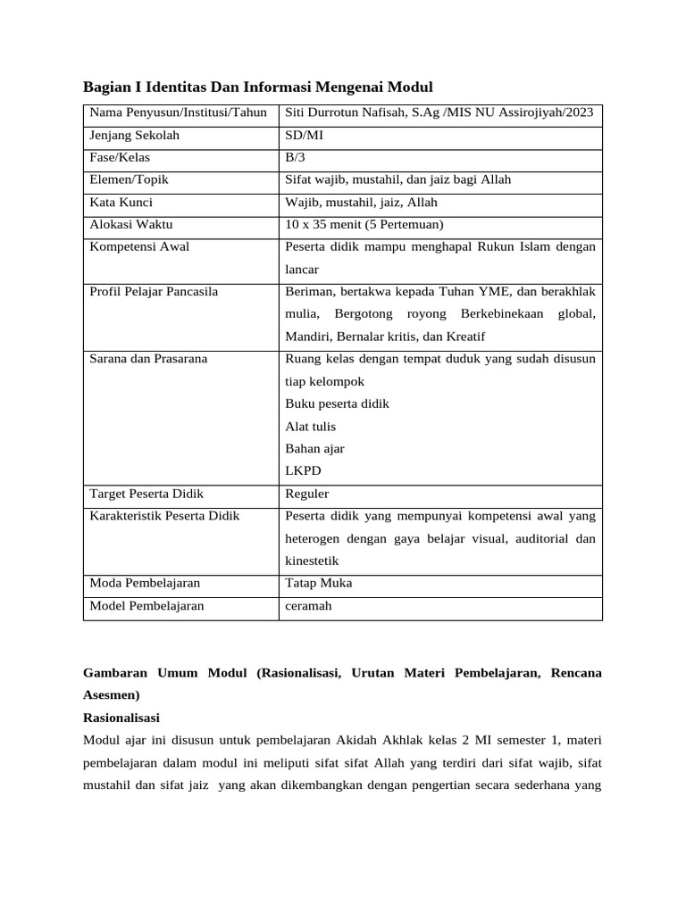 Modul Ajar Fiqih Kls 1 (Rukun Islam) | PDF