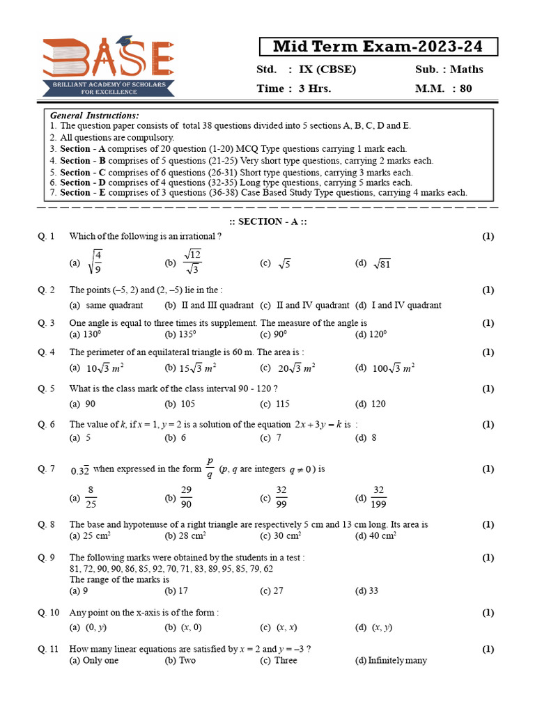 9th Maths BASE | PDF | Mathematics | Elementary Mathematics