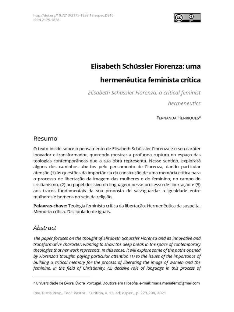Hermenêutica Feminista de Fiorenza | PDF | Teologia | Feminismo