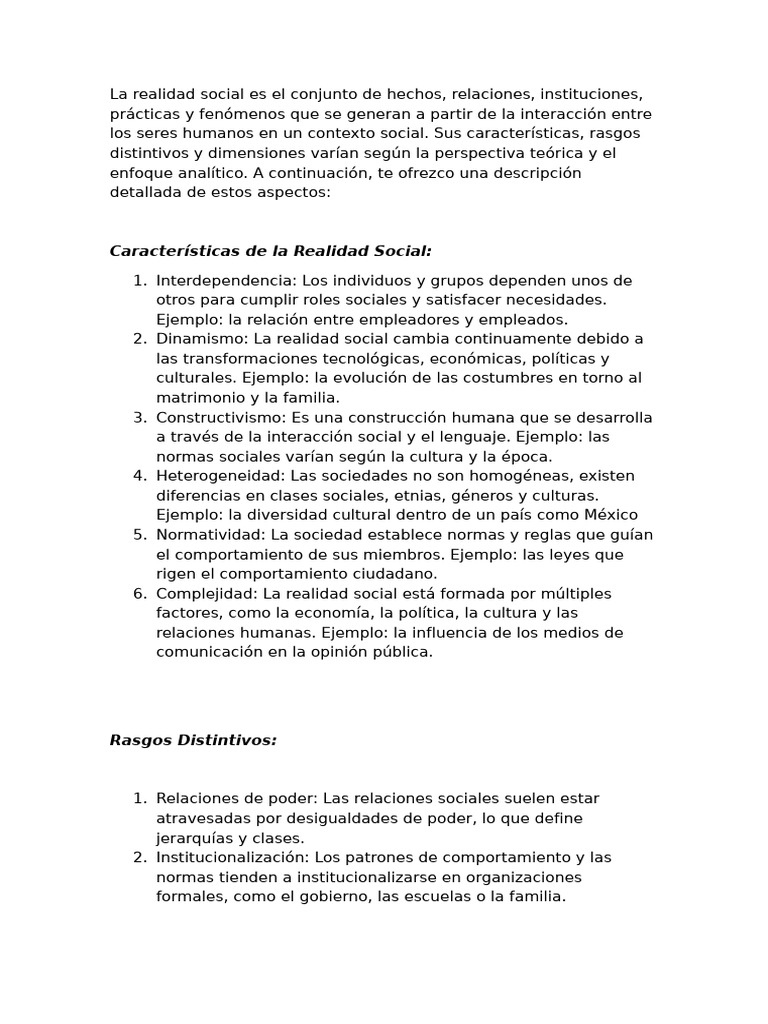 Características y Dimensiones de la Realidad Social | PDF | Sociedad ...