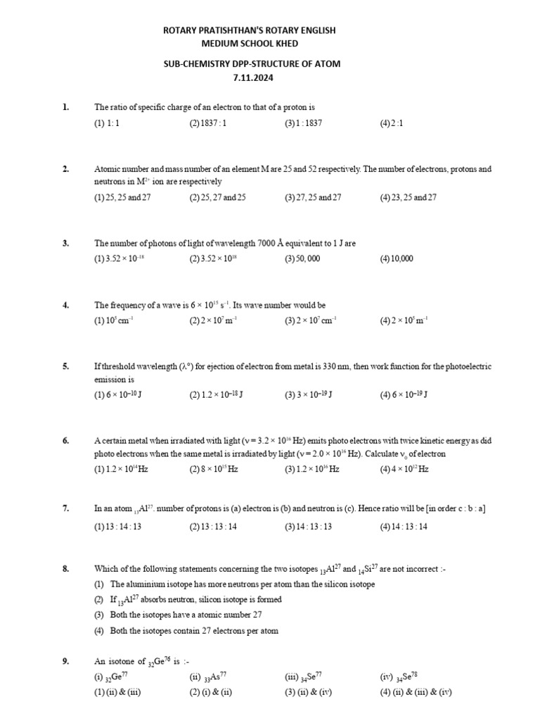 Shell Radius and Atomic Structure DPP | PDF | Electron | Atoms