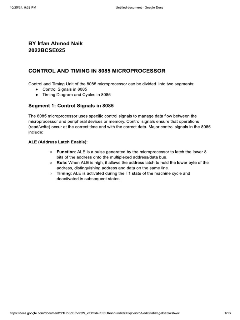 Microprocessor Document Timing and Control | PDF