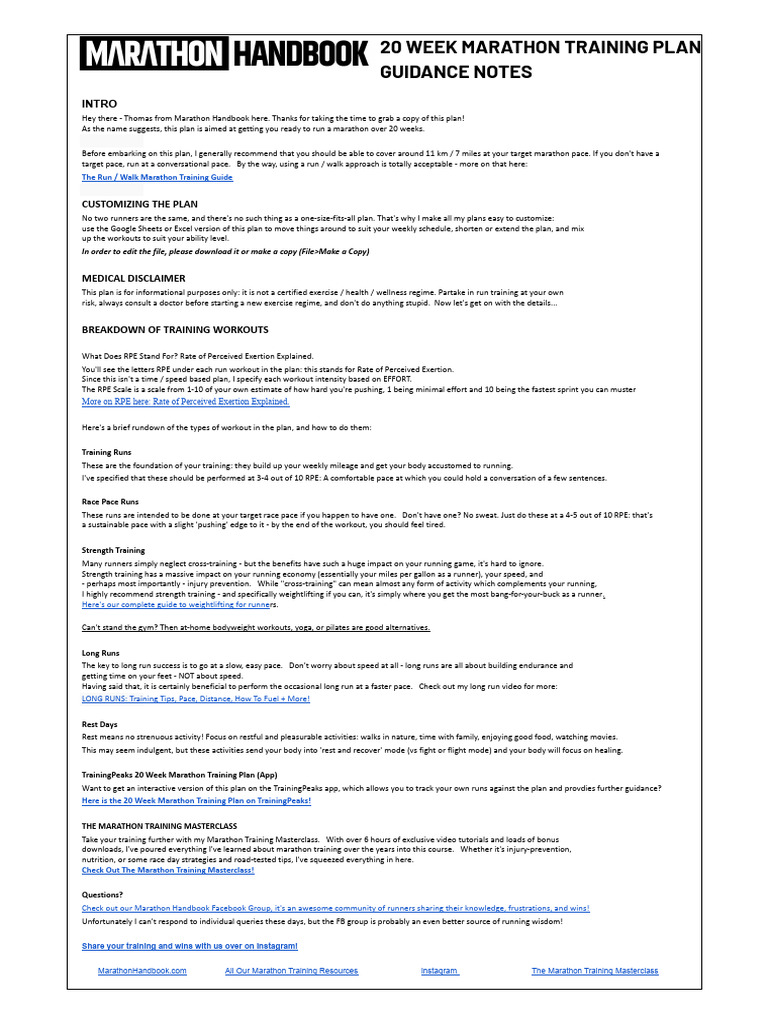20-Week Marathon Training Plan Guide | PDF | Strength Training | Running