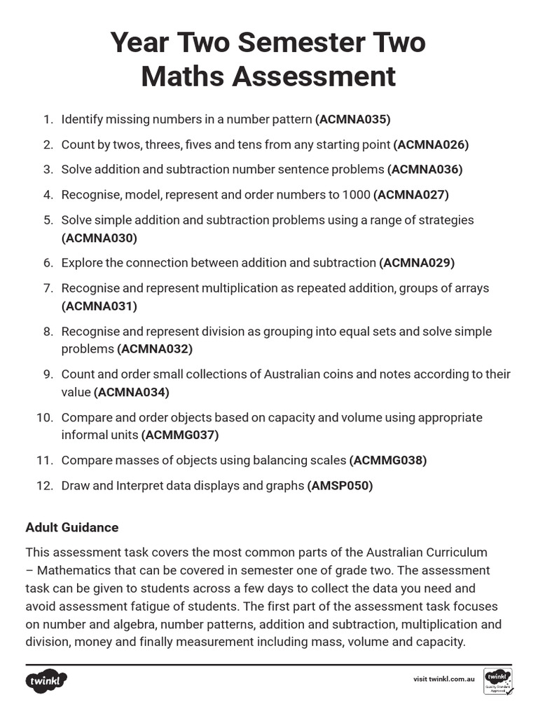 Year 2 Maths Assessment Guide | PDF | Numbers | Mathematics