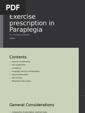 Exercise prescription in Paraplegia