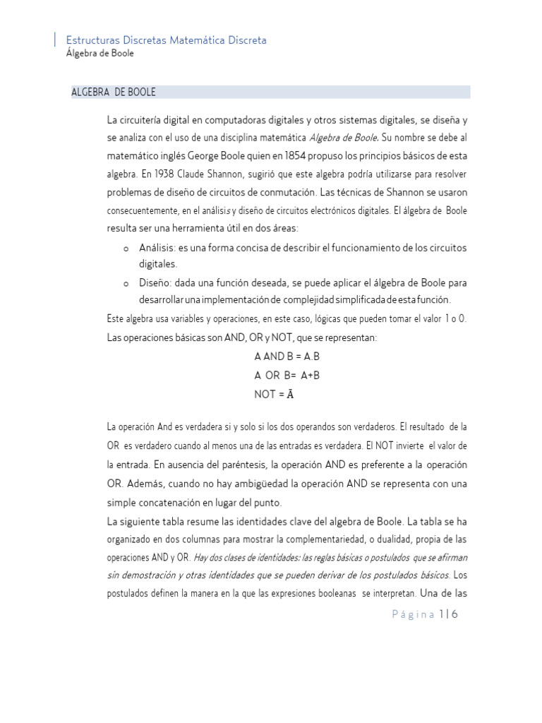 Clase 1 ALGEBRA DE BOOLE | PDF | Puerta lógica | Álgebra de Boole