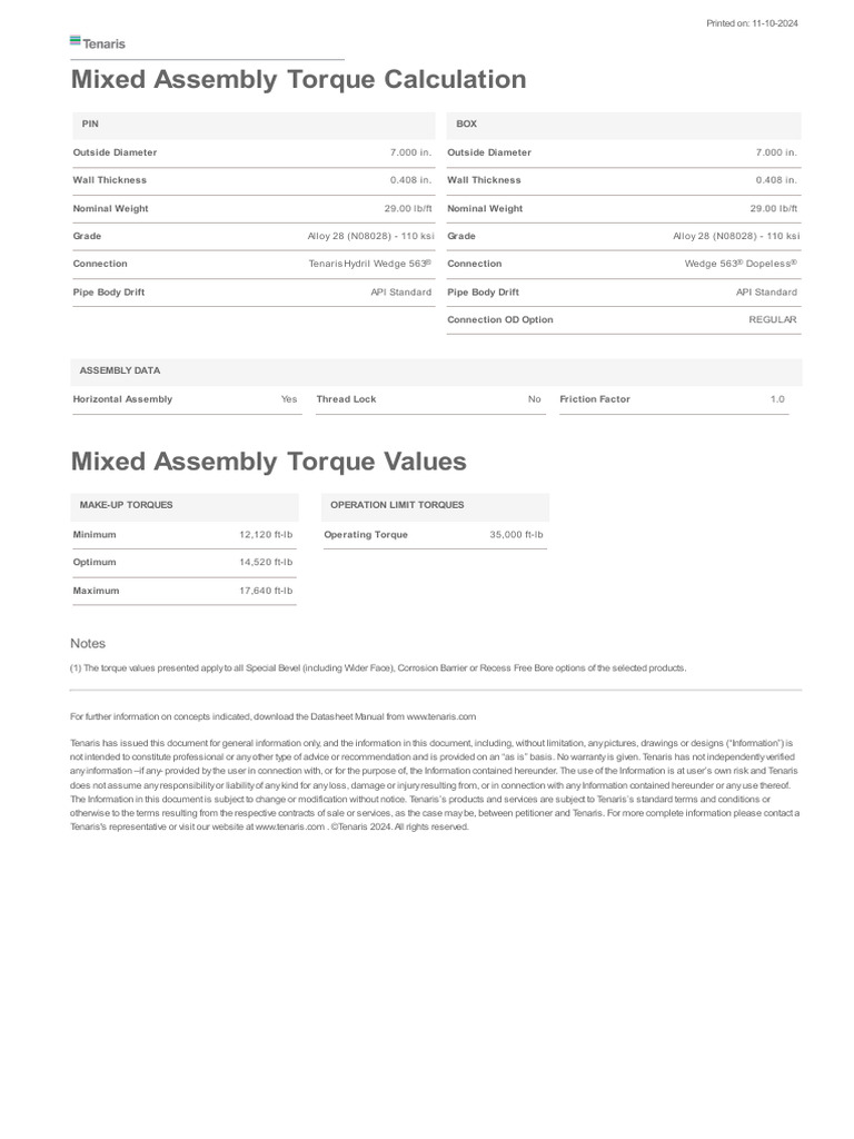 Mixed Assembly Torque Calculation: Notes | PDF | Pipe (Fluid Conveyance ...