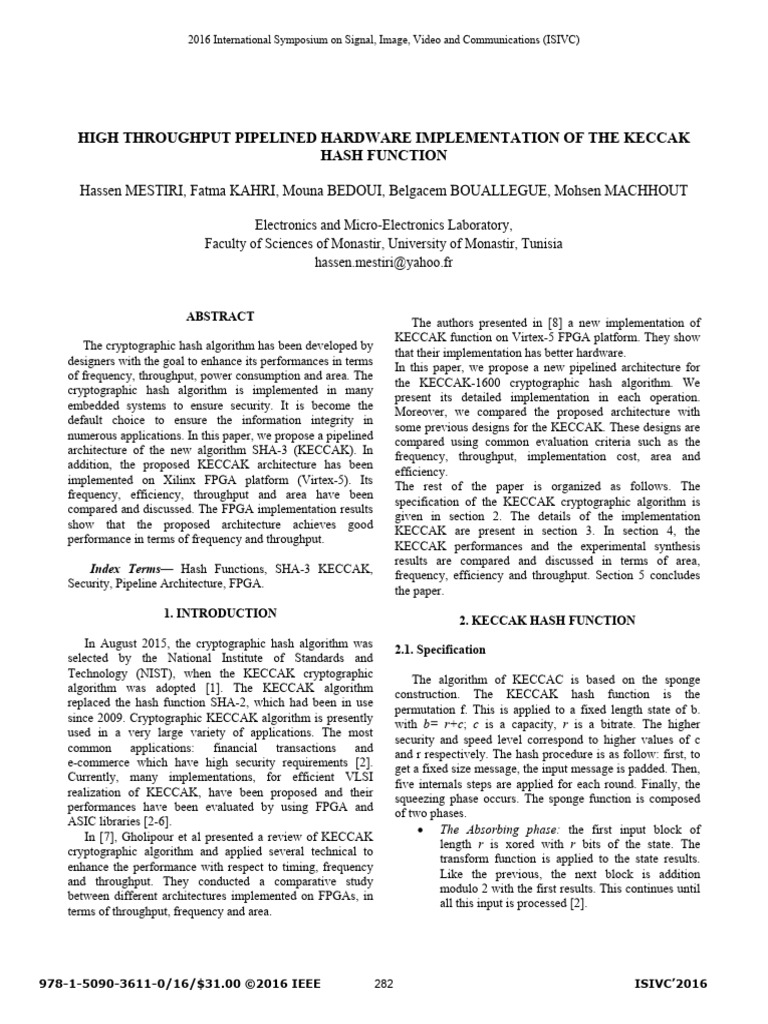 2016 - High Throughput Pipelined Hardware Implementation of The Keccak ...