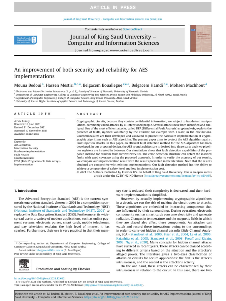 AES Fault Detection & Security Enhancement | PDF | Computer Engineering ...