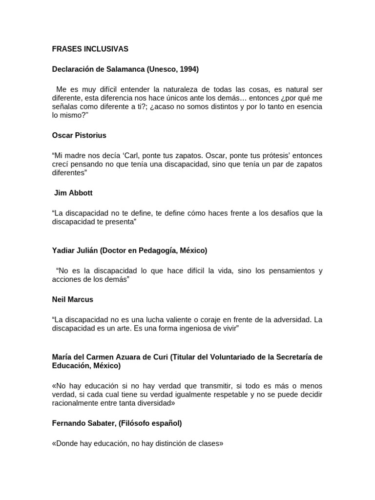 Frases Inclusivas sobre Discapacidad | PDF | Relaciones personales ...