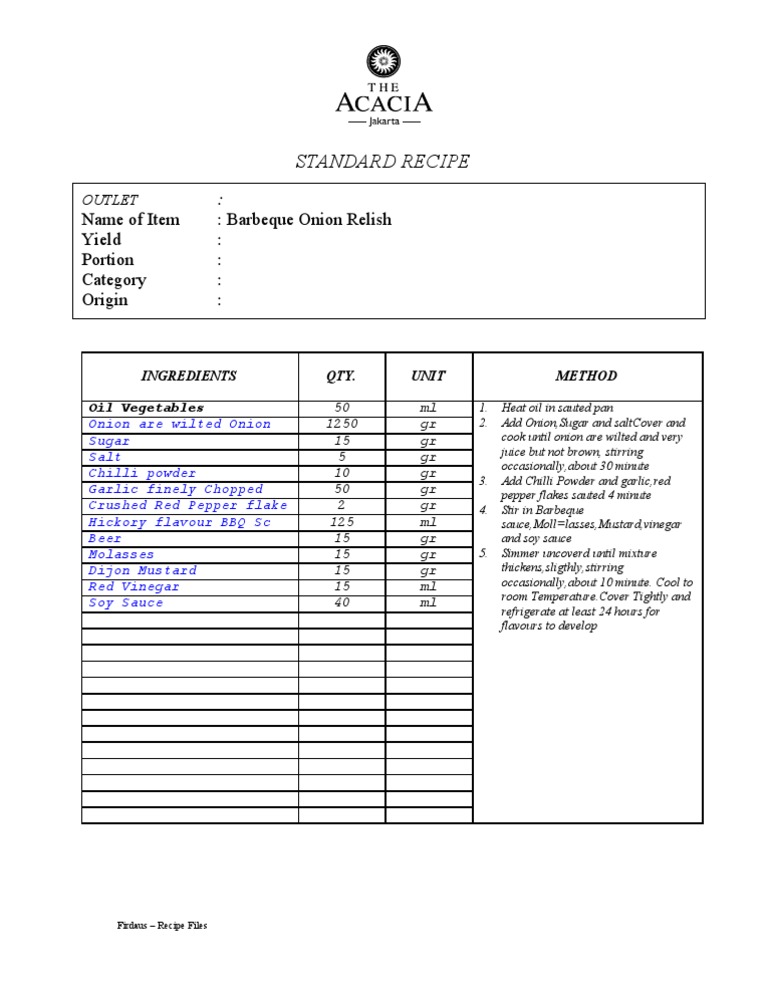 Barbeque Onion Relish Recipe | PDF