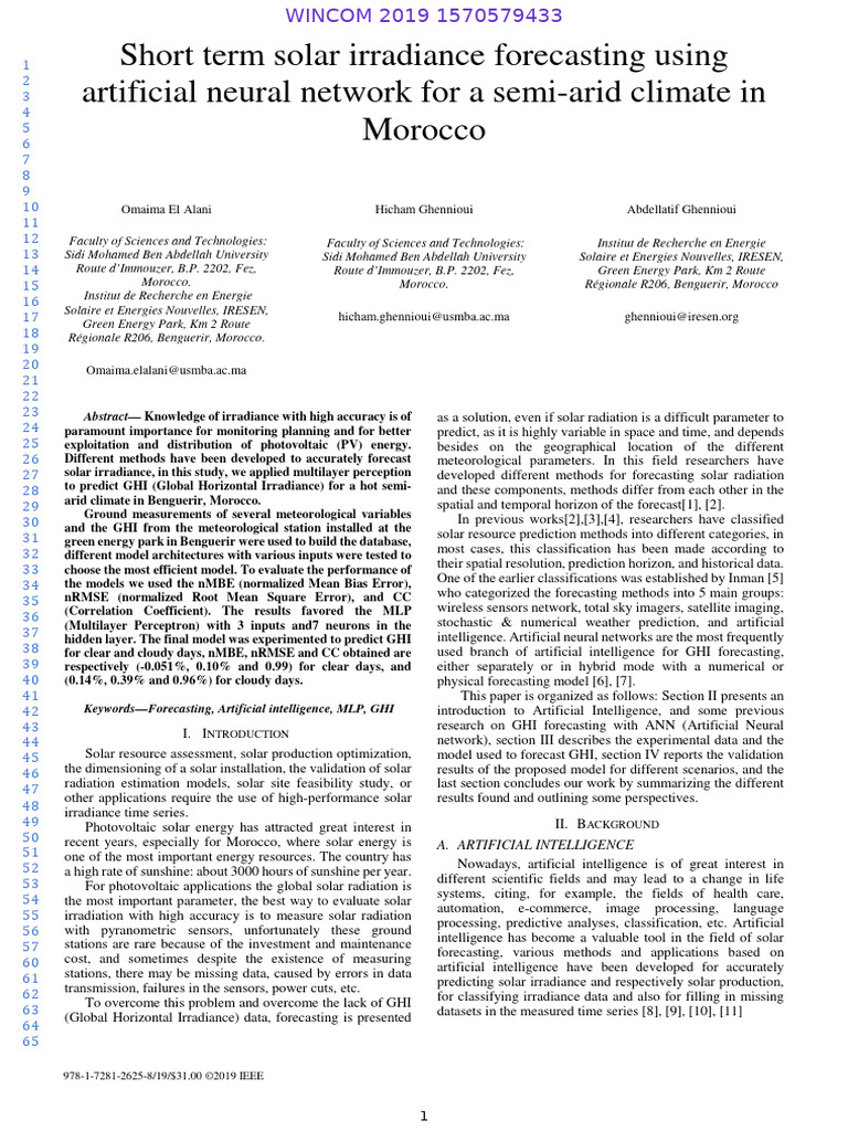 Solar Irradiance Forecasting in Morocco | PDF | Artificial Neural ...