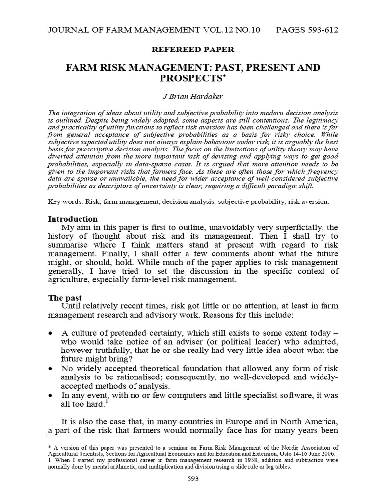 Farm Risk Management Insights and Future | PDF | Risk | Risk Aversion