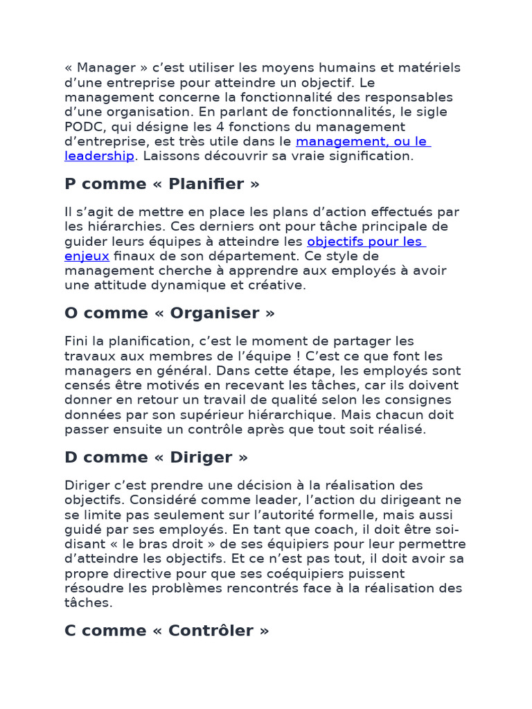 Les 4 Fonctions du Management PODC | PDF | Actionnaire | Business