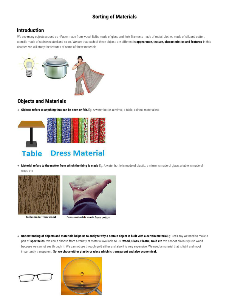 Sorting of Materials | PDF | Glasses | Water