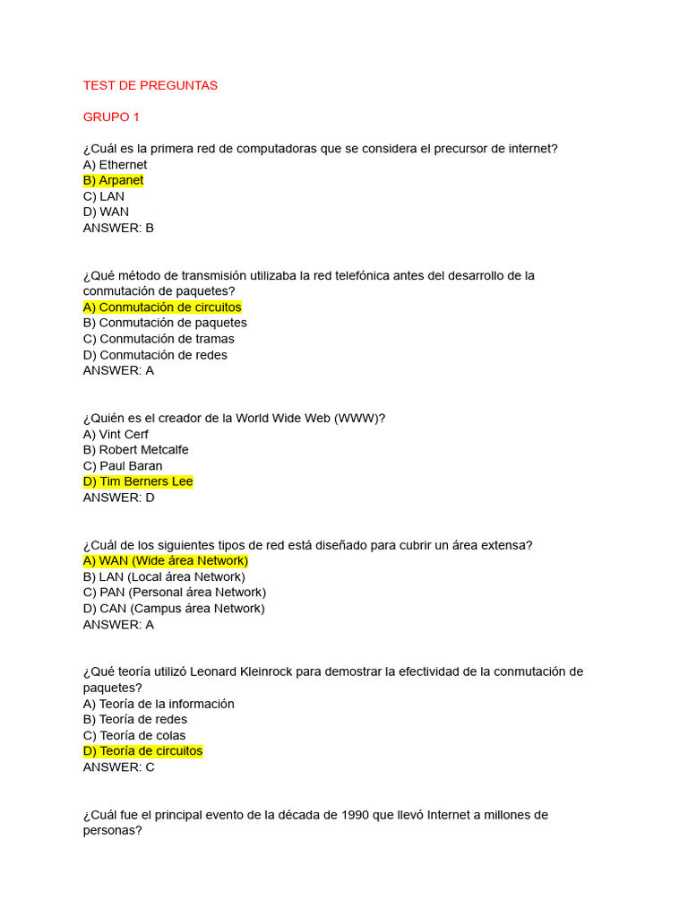 TEST DE PREGUNTAS Redes | PDF | Internet de las Cosas | Red de computadoras