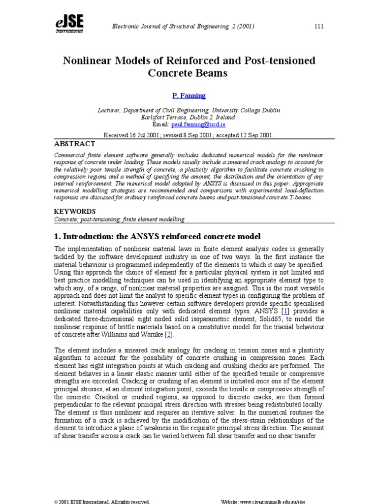 Nonlinear Models of Reinforced and Post-Tensioned Concrete Beams | PDF ...