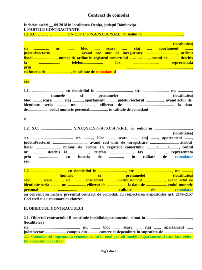 Contract de Comodat MODEL | PDF