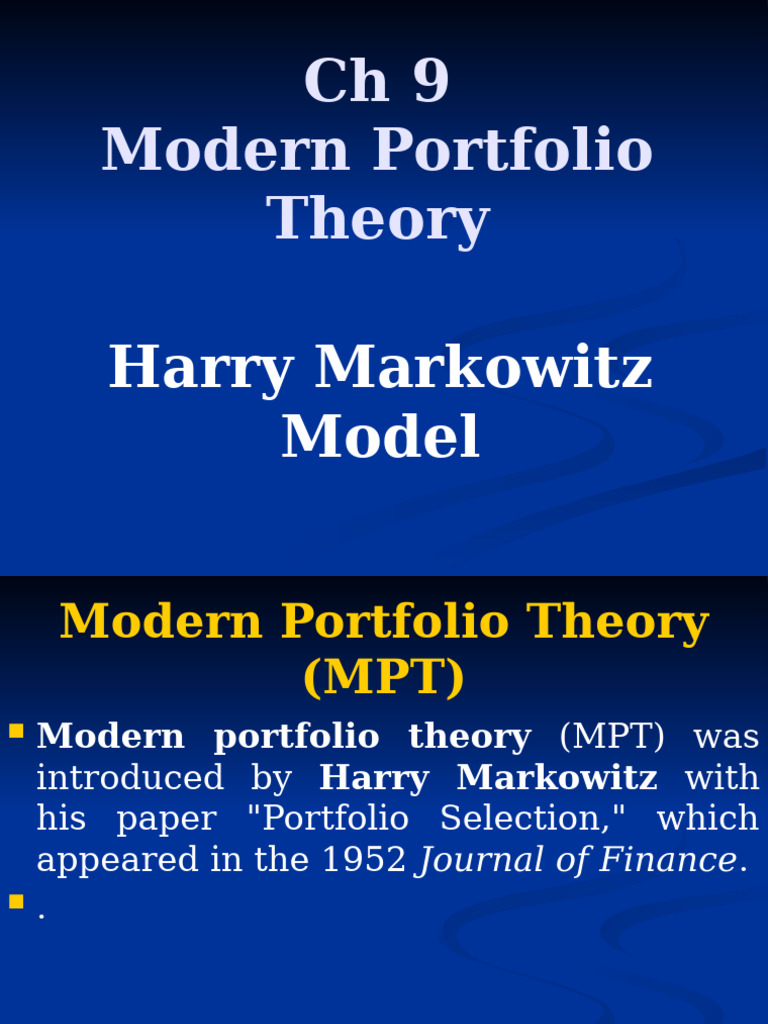 CH 9 Modern Port Folio theorymARKOWITZ MODEL | PDF | Modern Portfolio ...