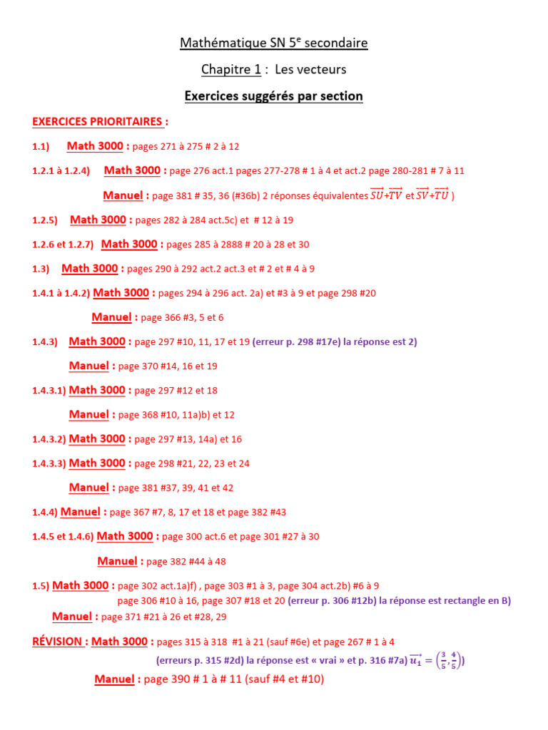 Exercices de Vecteurs - Math 3000 SN | PDF