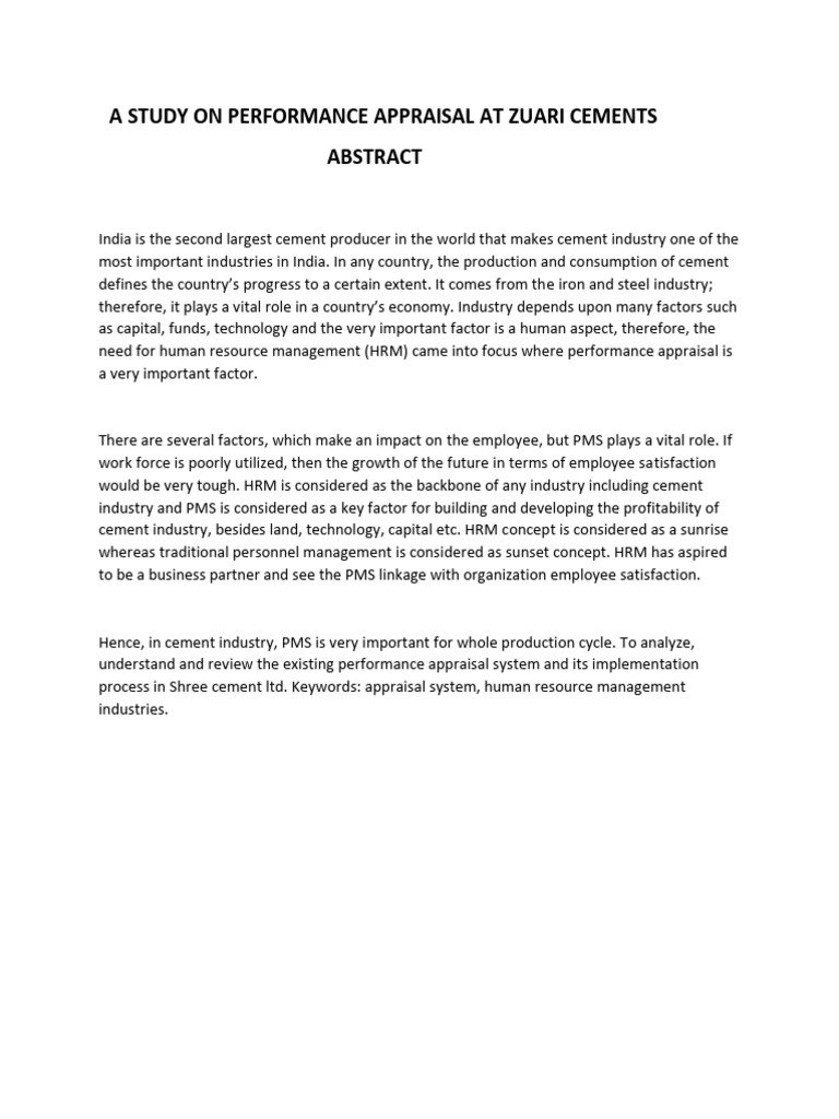 Performance Appraisal Study at Zuari Cements | PDF | Performance ...