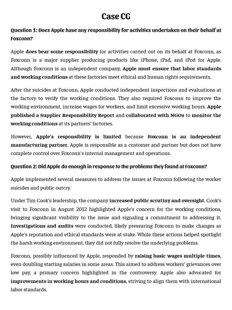 Case CG | PDF | Apple Inc. | Employment