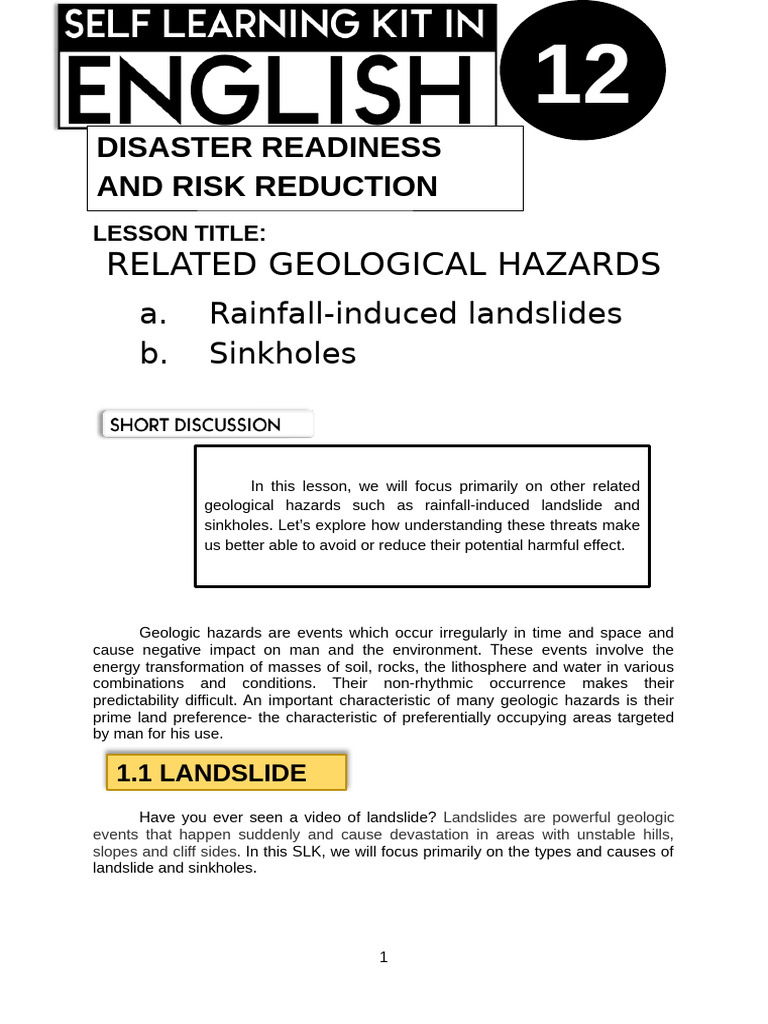 DRRR q2 Week 1 Lecture Note 1 | PDF | Landslide | Sinkhole