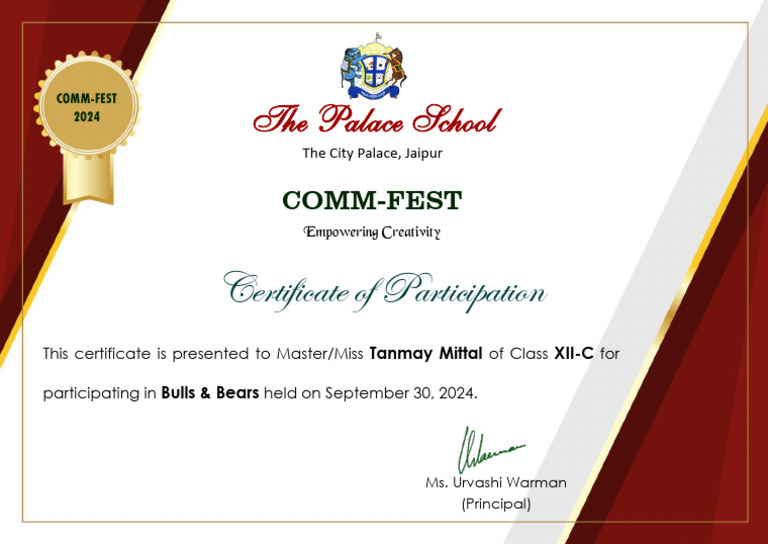 Certificate of Participation - COMM-FEST 2024 | PDF