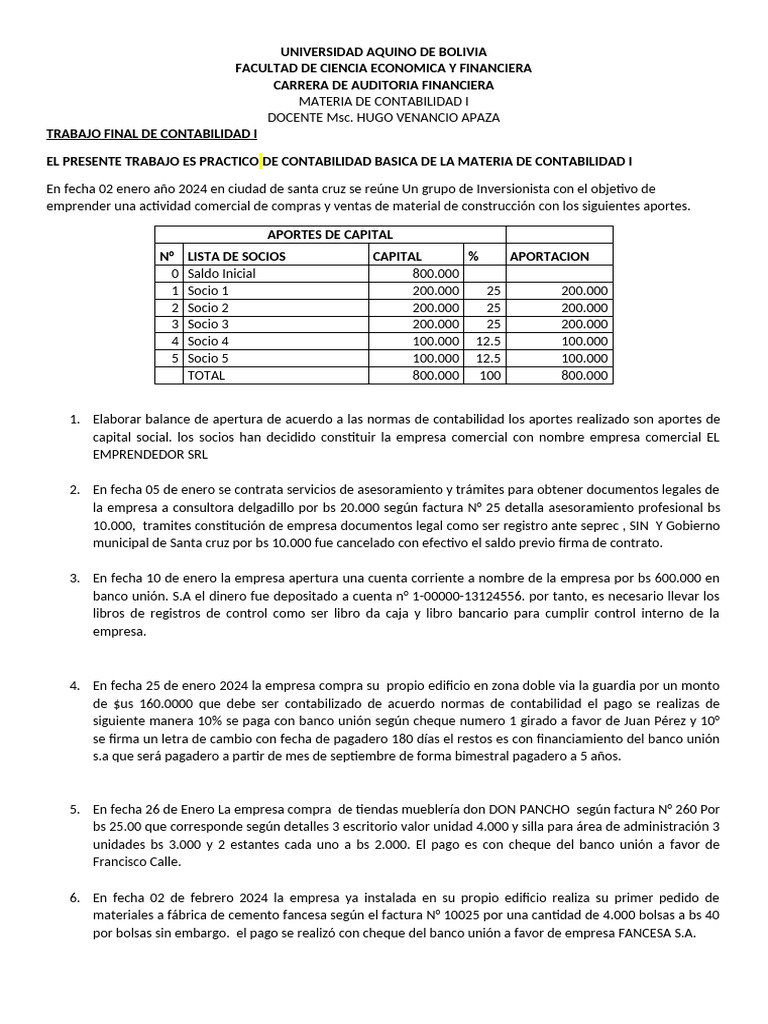 Trabajo Final de Contabilidad I | PDF | Contabilidad | Business
