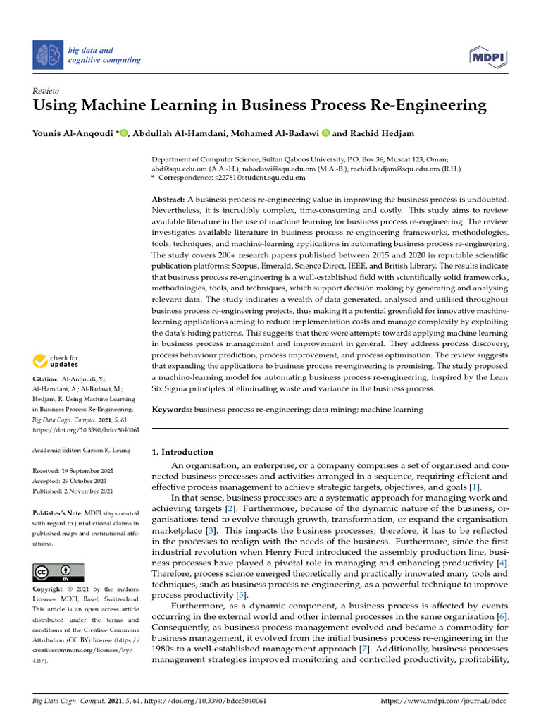 BDCC-05-00061-v3 | PDF | Six Sigma | Machine Learning
