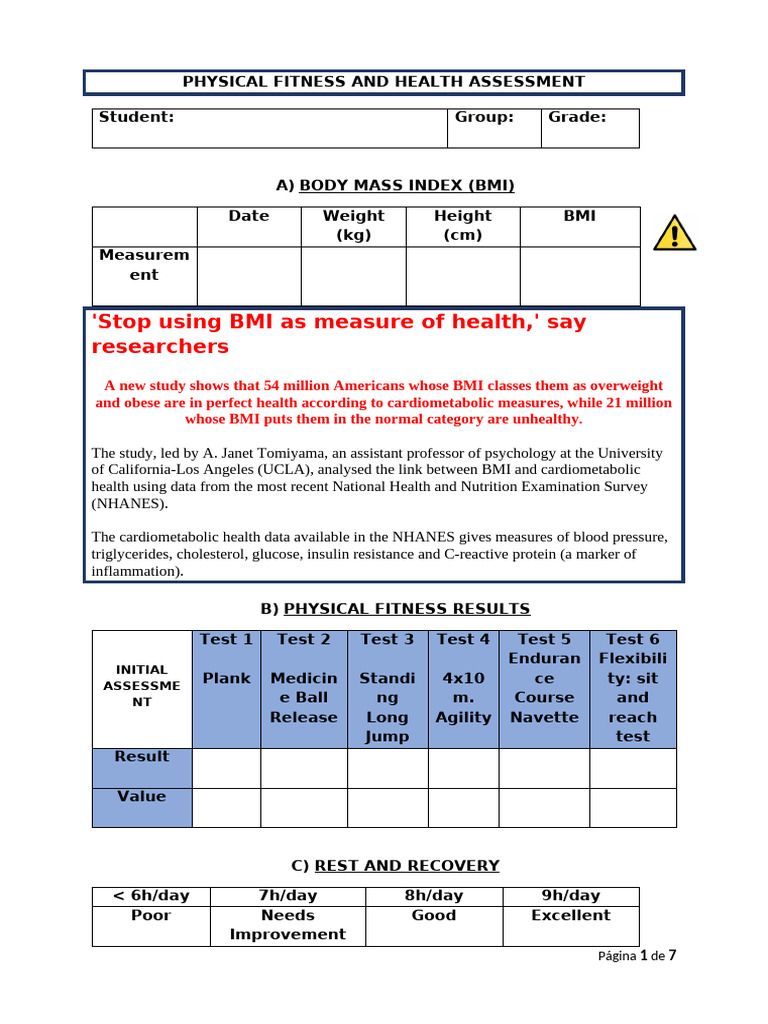 Physical Fitness Project 1âº Bach | PDF | Body Mass Index | Overweight