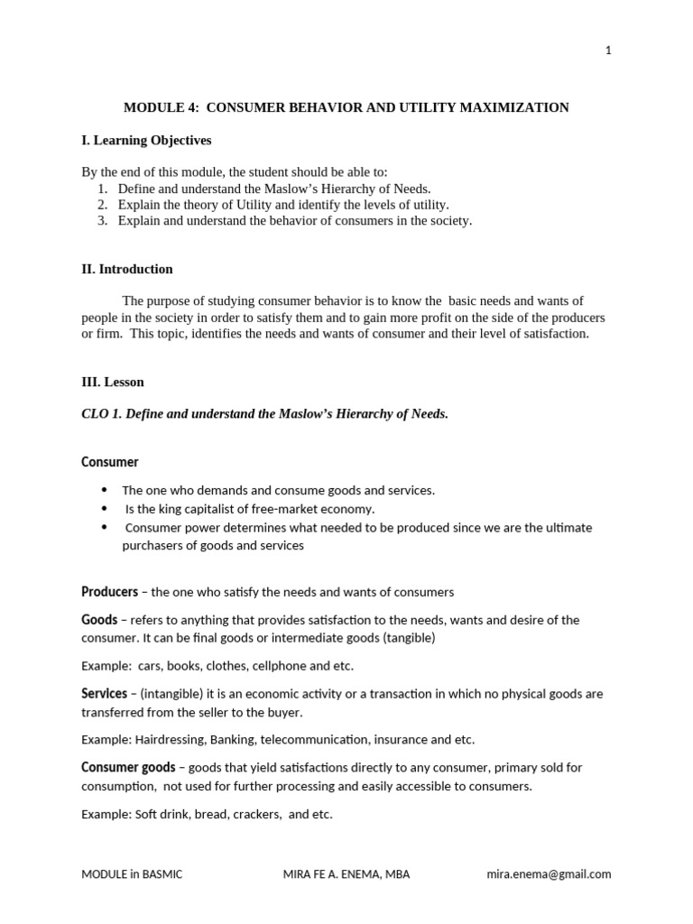 Consumer Behavior and Utility Theory | PDF | Utility | Goods