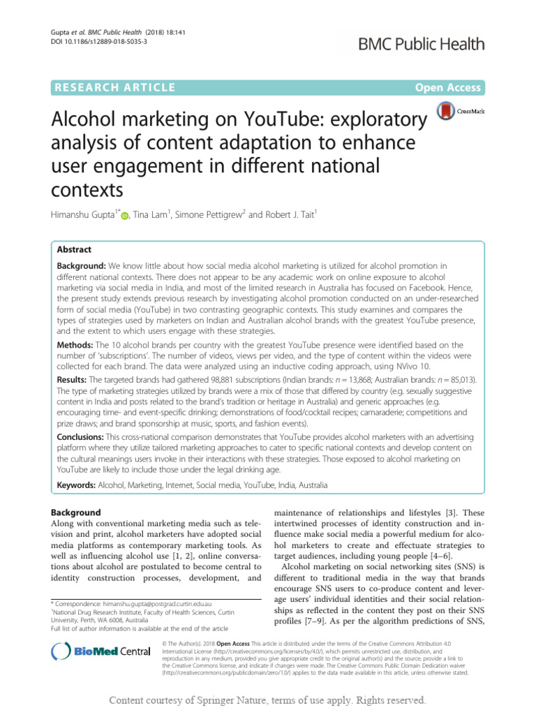Alcohol Marketing On YouTube Exploratory Analysis | PDF | Social Media ...