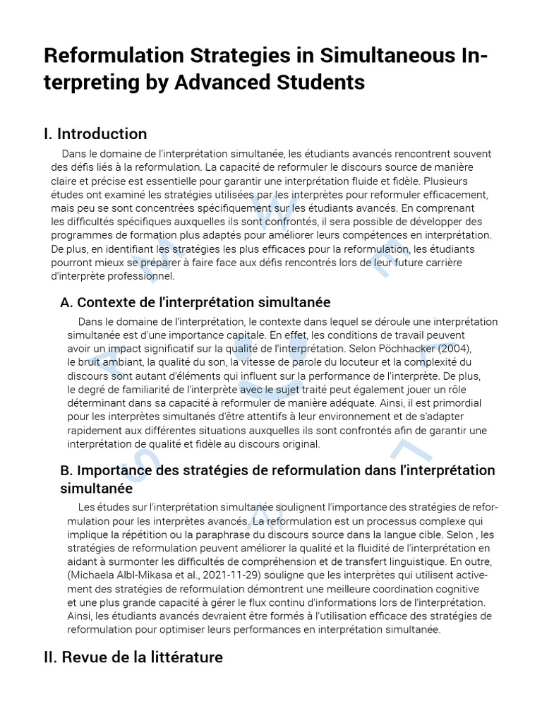 Stratégies de Reformulation en Interprétation | PDF | Traductions ...