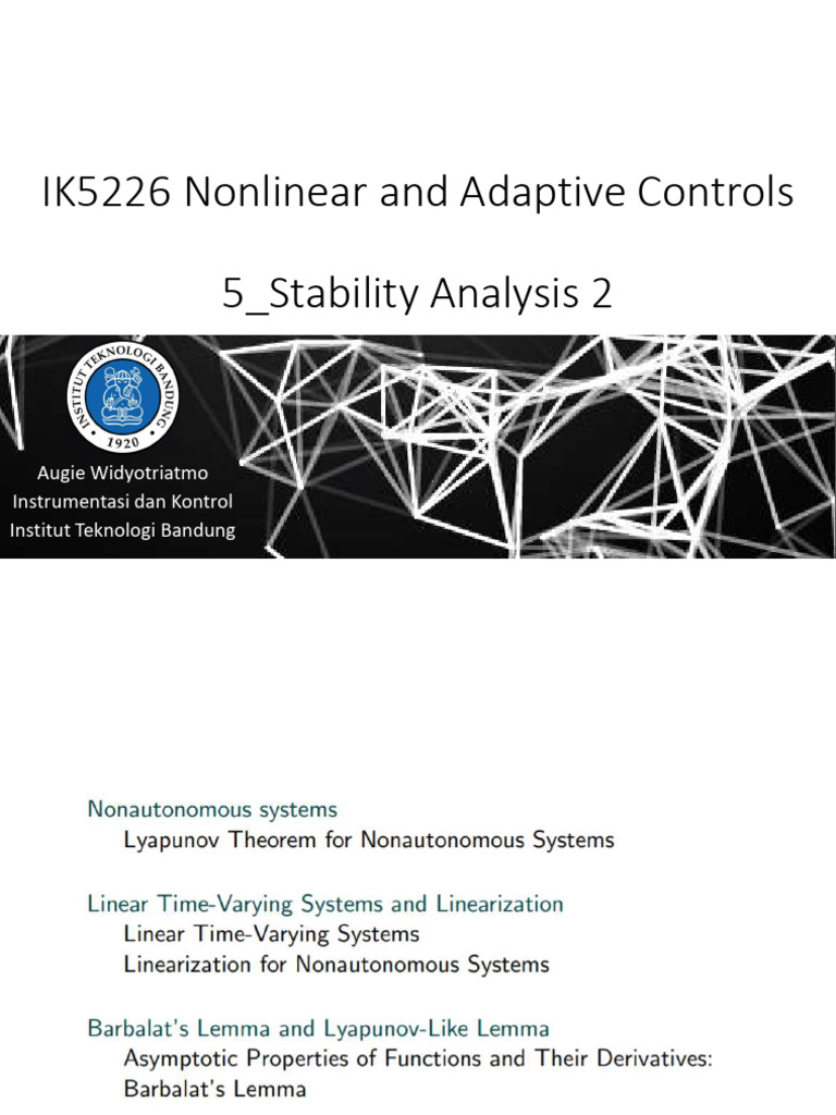 Nonlinear Adaptive Control Stability Analysis | PDF