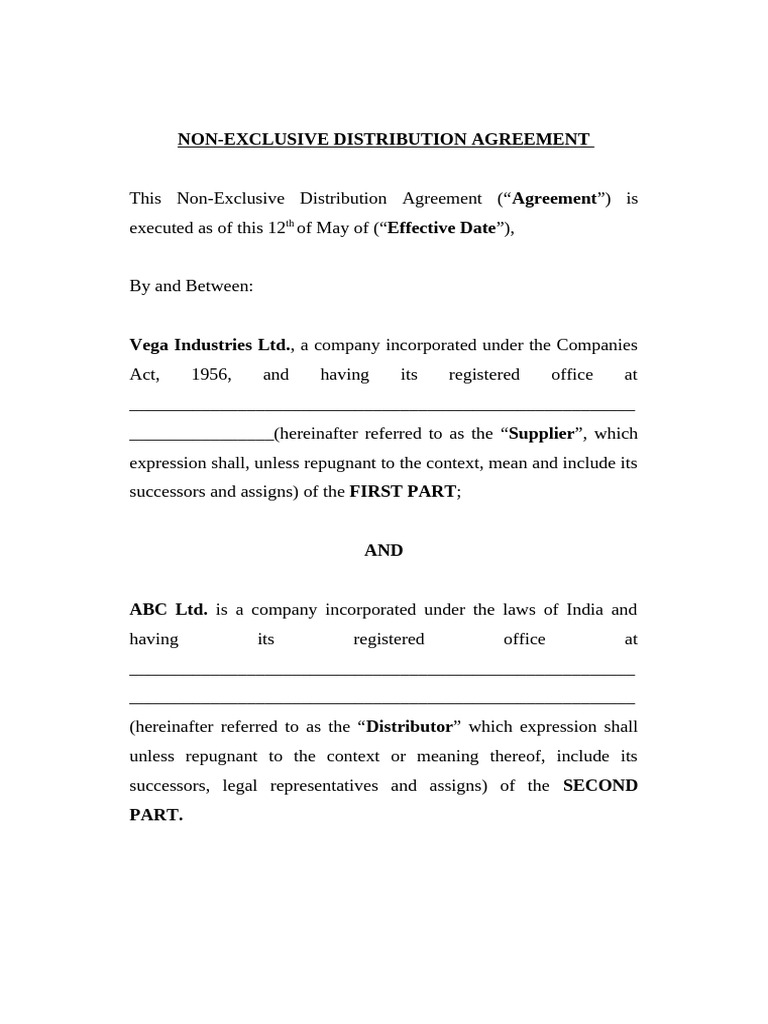 Non-Exclusive Distribution Agreement | PDF
