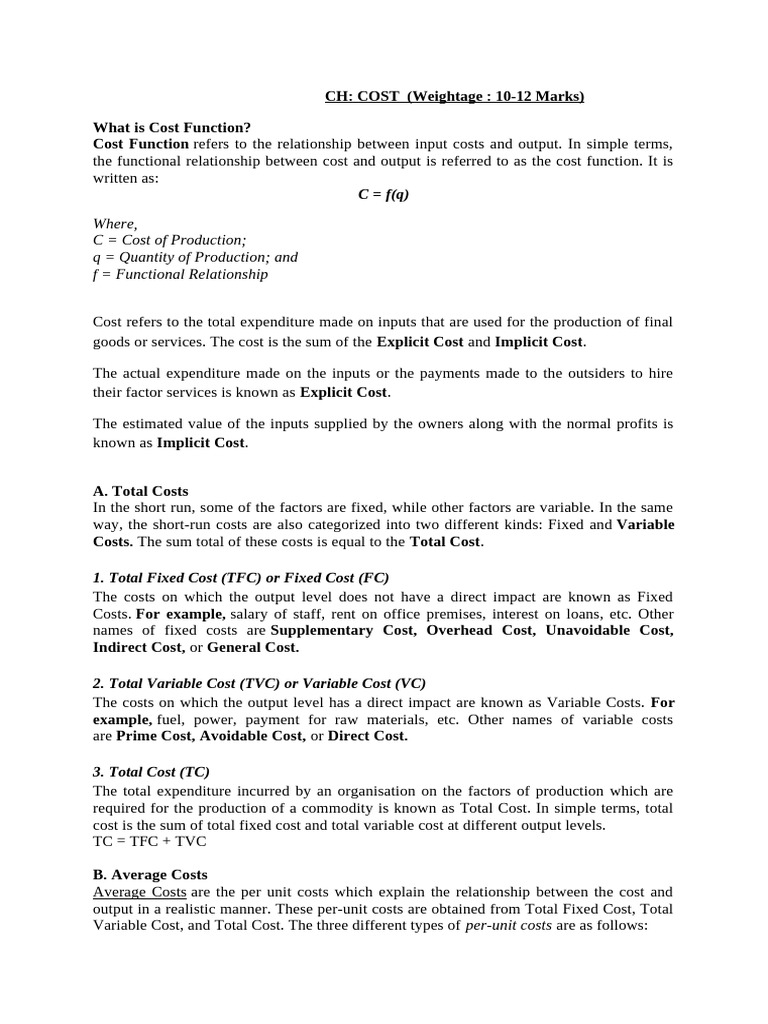 11 CH Cost | PDF | Average Cost | Marginal Cost